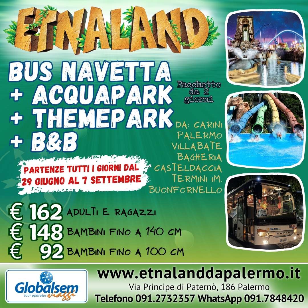 Pullman Bus navetta per Etnaland con Acquapark + Themepark + B&B